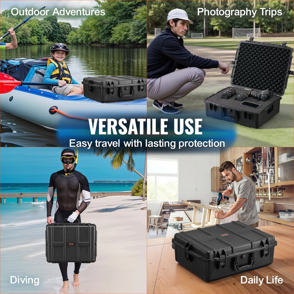 Durable Hard Protective Case with Foam Insert and Retractable Handle, IP67 Waterproof, 56.1 × 37 × 26 cm