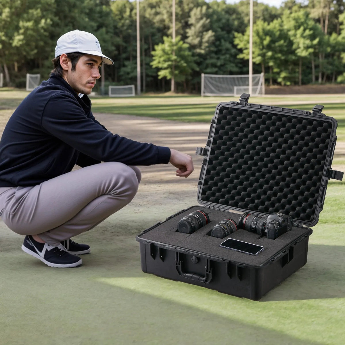 Durable Hard Protective Case with Foam Insert and Retractable Handle, IP67 Waterproof, 56.1 × 37 × 26 cm