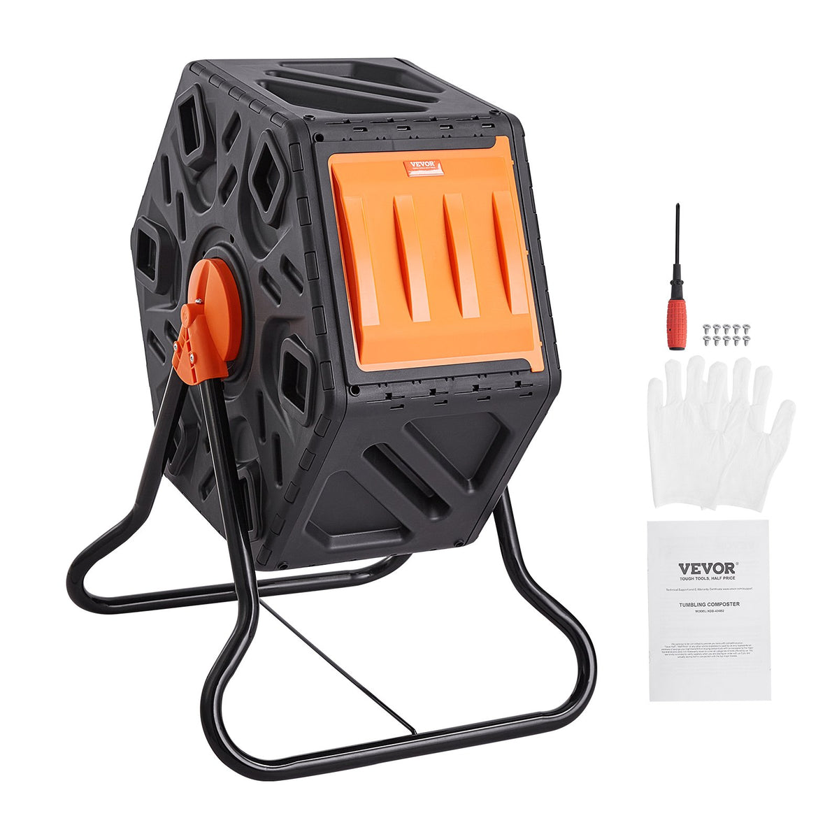 VEVOR Komposta Tvertne, 70 L, Kompakts Rotējošs Kamberis ar Slīdošām Durvīm un Tērauda Rāmī, BPA Brīvs Kompostētājs Dārzam, Virtuvei, Pagalmam, Āra Lietošanai