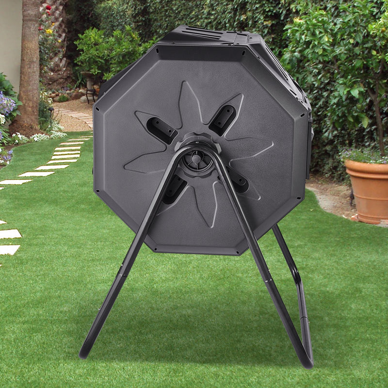 VEVOR Komposta Kaste, 43 Gal Divu Kameru Kompostēšanas Tumbleris, Liels Rotējošs Kompostētājs ar 2 Slīdošām Durvīm un Tērauda Rāmi, BPA Bezmaksas Dārzam, Virtuvei, Ārā