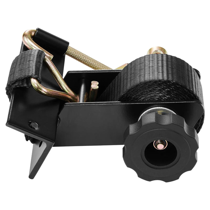 VEVOR kāpņu statņa spriegšanas siksnas, melnas, piemērotas kvadrātveida caurules stiprināšanai, 38 mm platas × 2,25 m garas, ar dubultiem J-āķiem, smagajai kravai līdz 226,8 kg, ar sprādzes bloķēšanas mehānismu (2 gab.)