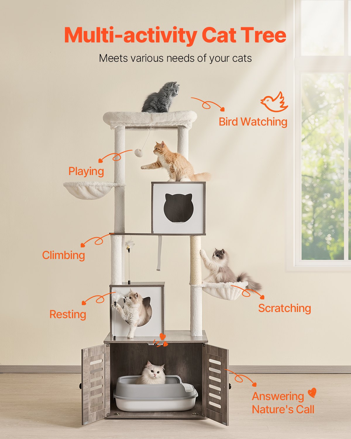 VEVOR 2 in 1 Cat Tower with Toilet Compartment and Play Zone