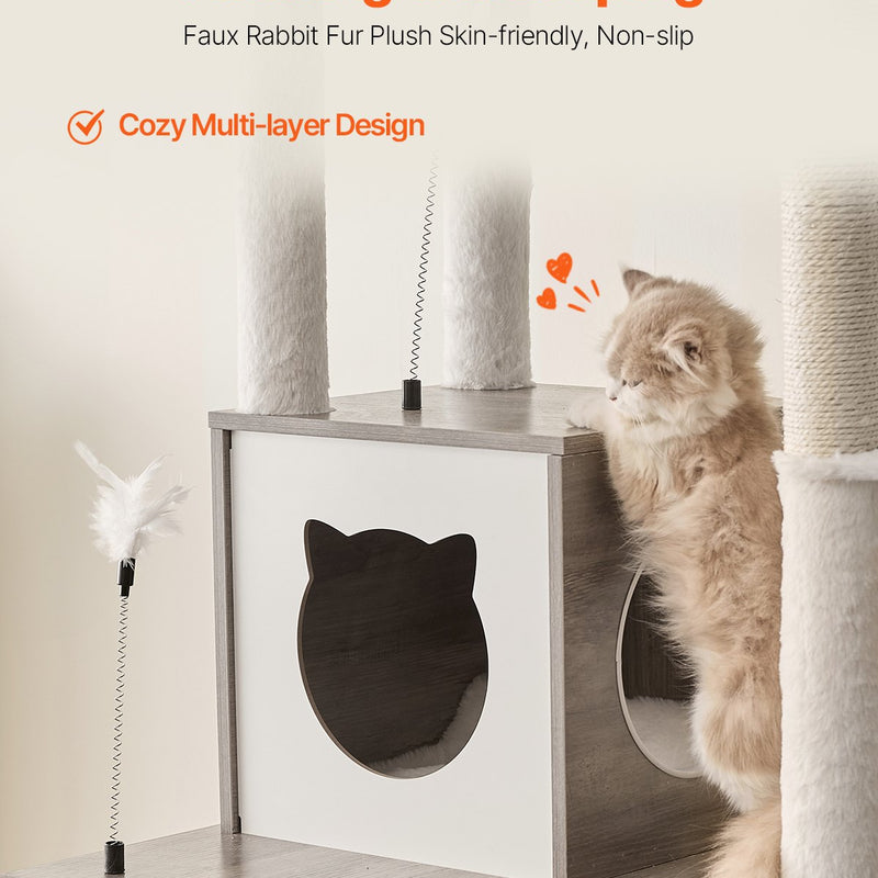 VEVOR 2-in-1 kaķu tornis ar pakaišu kastes slēptuvi un rotaļu zonu