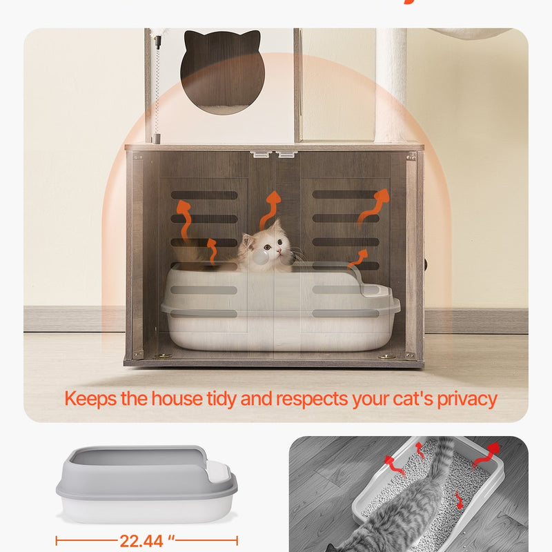 VEVOR 2-in-1 kaķu tornis ar pakaišu kastes slēptuvi un rotaļu zonu