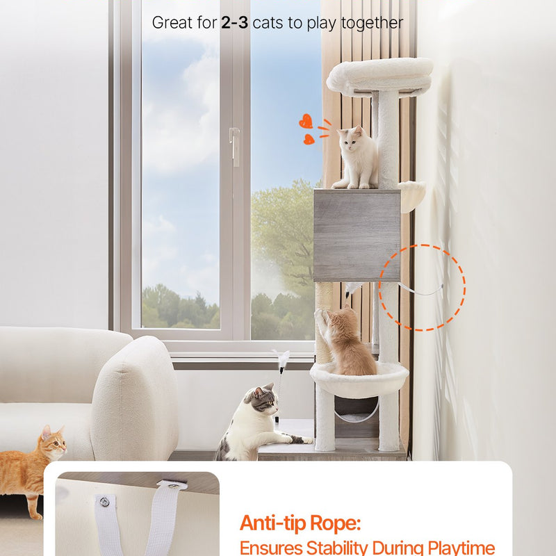 VEVOR 2-in-1 kaķu tornis ar pakaišu kastes slēptuvi un rotaļu zonu