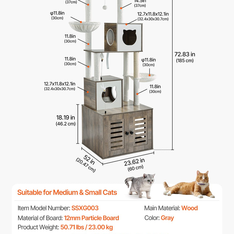 VEVOR 2-in-1 kaķu tornis ar pakaišu kastes slēptuvi un rotaļu zonu