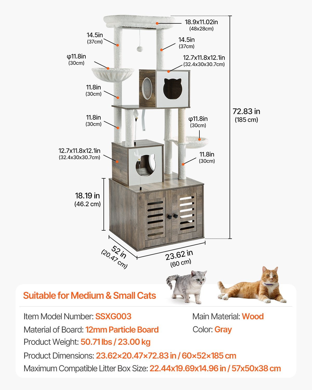 VEVOR 2 in 1 Cat Tower with Toilet Compartment and Play Zone