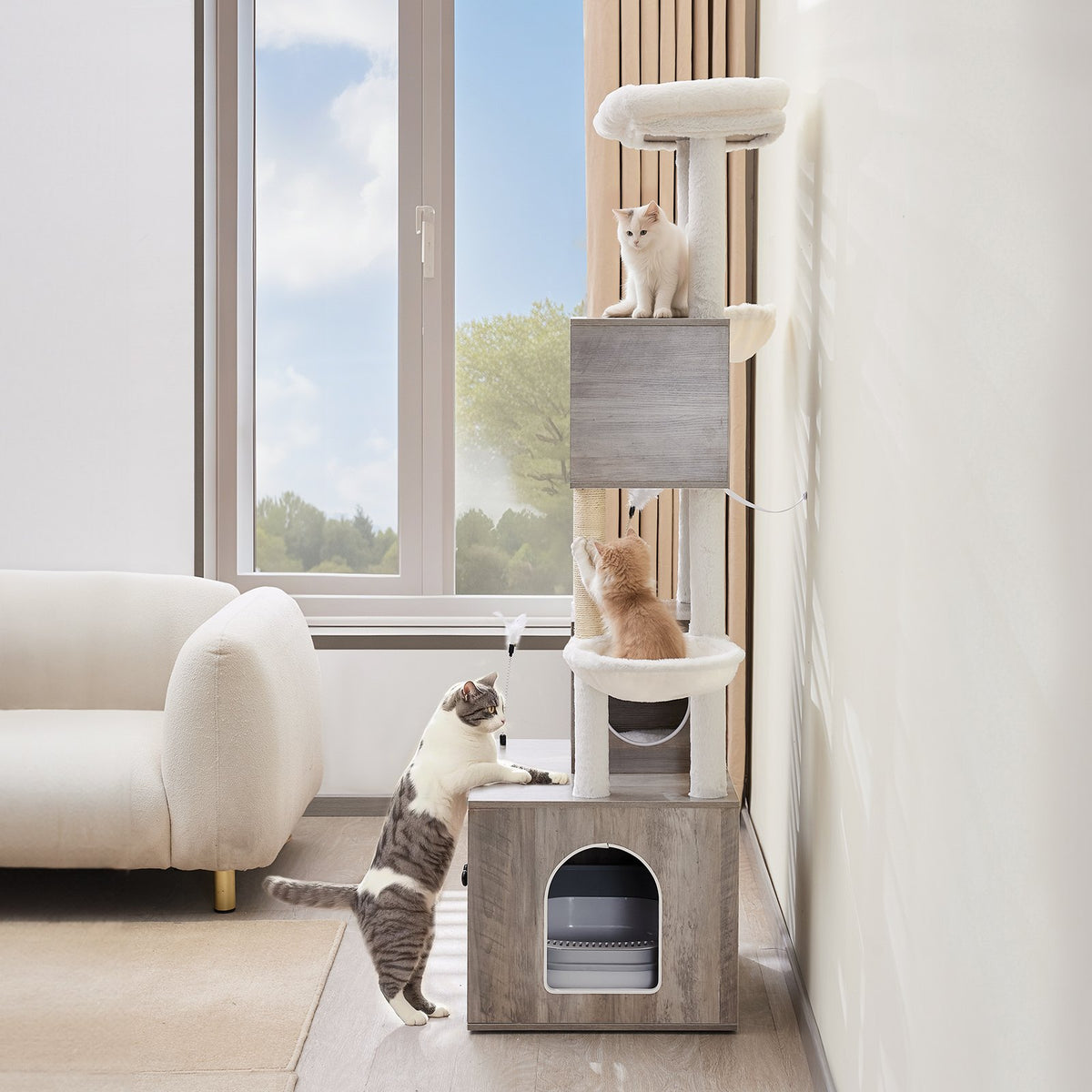 VEVOR 2 in 1 Cat Tower with Toilet Compartment and Play Zone