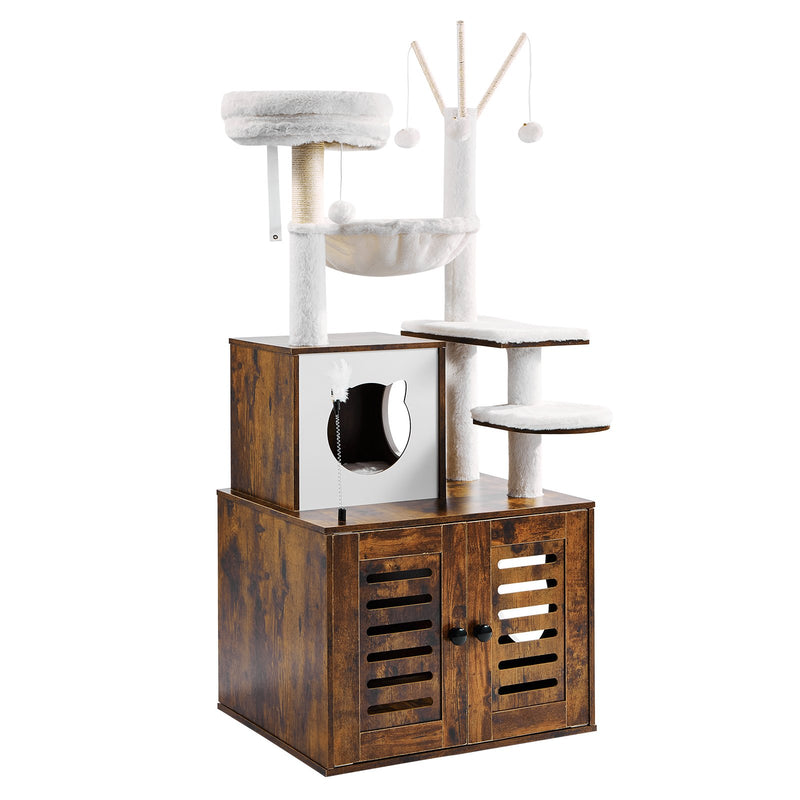 VEVOR liels 2-in-1 kaķu tornis un tualetes skapītis - iekštelpu kaķu rotaļu māja