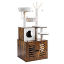 VEVOR liels 2-in-1 kaķu tornis un tualetes skapītis - iekštelpu kaķu rotaļu māja
