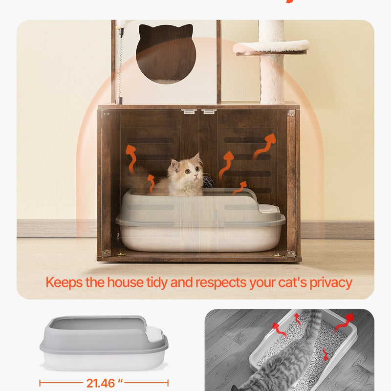 VEVOR liels 2-in-1 kaķu tornis un tualetes skapītis - iekštelpu kaķu rotaļu māja