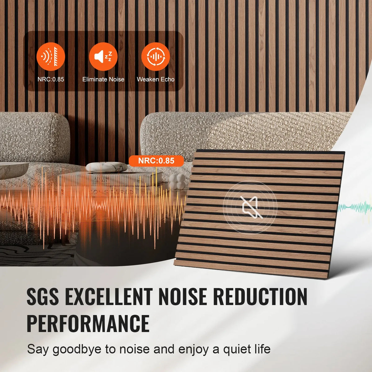 VEVOR Wood Slat Acoustic Panels, 600 × 1200 mm, MDF Accent Wood Wall Panels for Modern Interior, Artificial Wood Wall Panels for Stylish Décor and Noise Reduction, Walnut Colour
