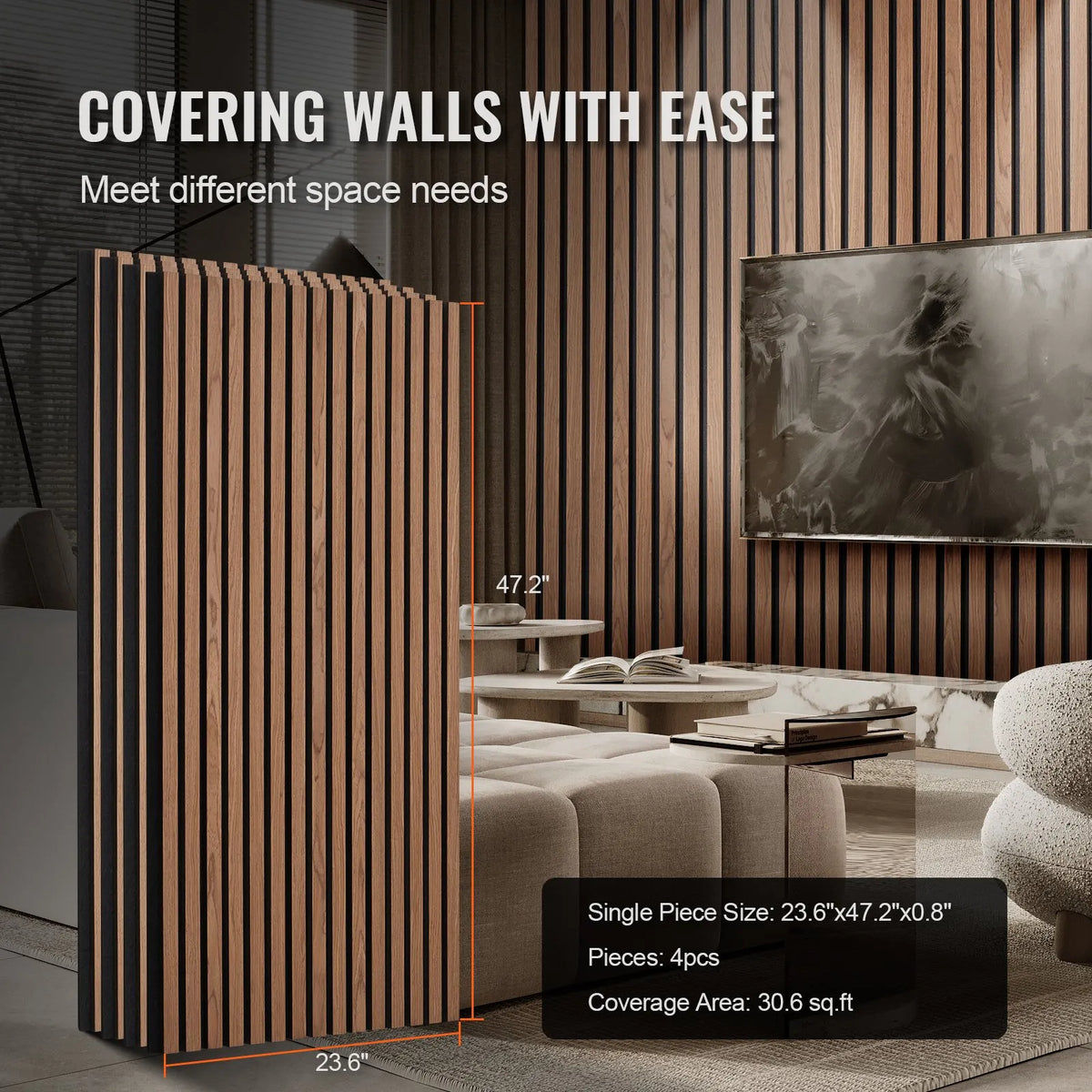 VEVOR Wood Slat Acoustic Panels, 600 × 1200 mm, MDF Accent Wood Wall Panels for Modern Interior, Artificial Wood Wall Panels for Stylish Décor and Noise Reduction, Walnut Colour
