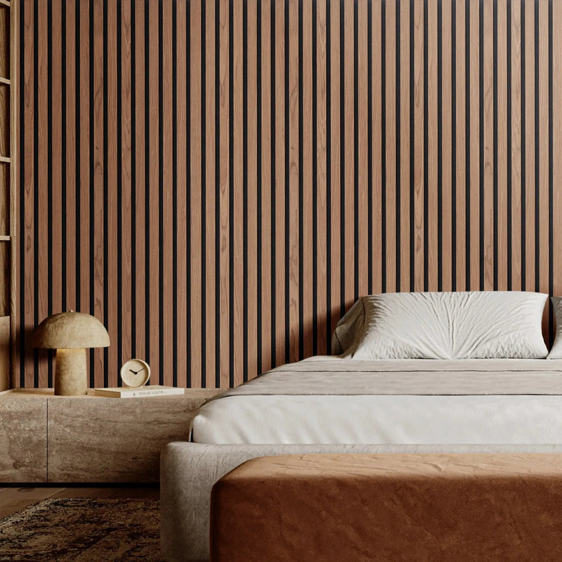 VEVOR koka līstu akustiskie paneļi, 600 × 1200 mm, MDF akcenta koka sienas paneļi modernam interjeram, mākslīgā koka sienas paneļi stilīgam dekoram un trokšņu samazināšanai, valrieksta krāsā