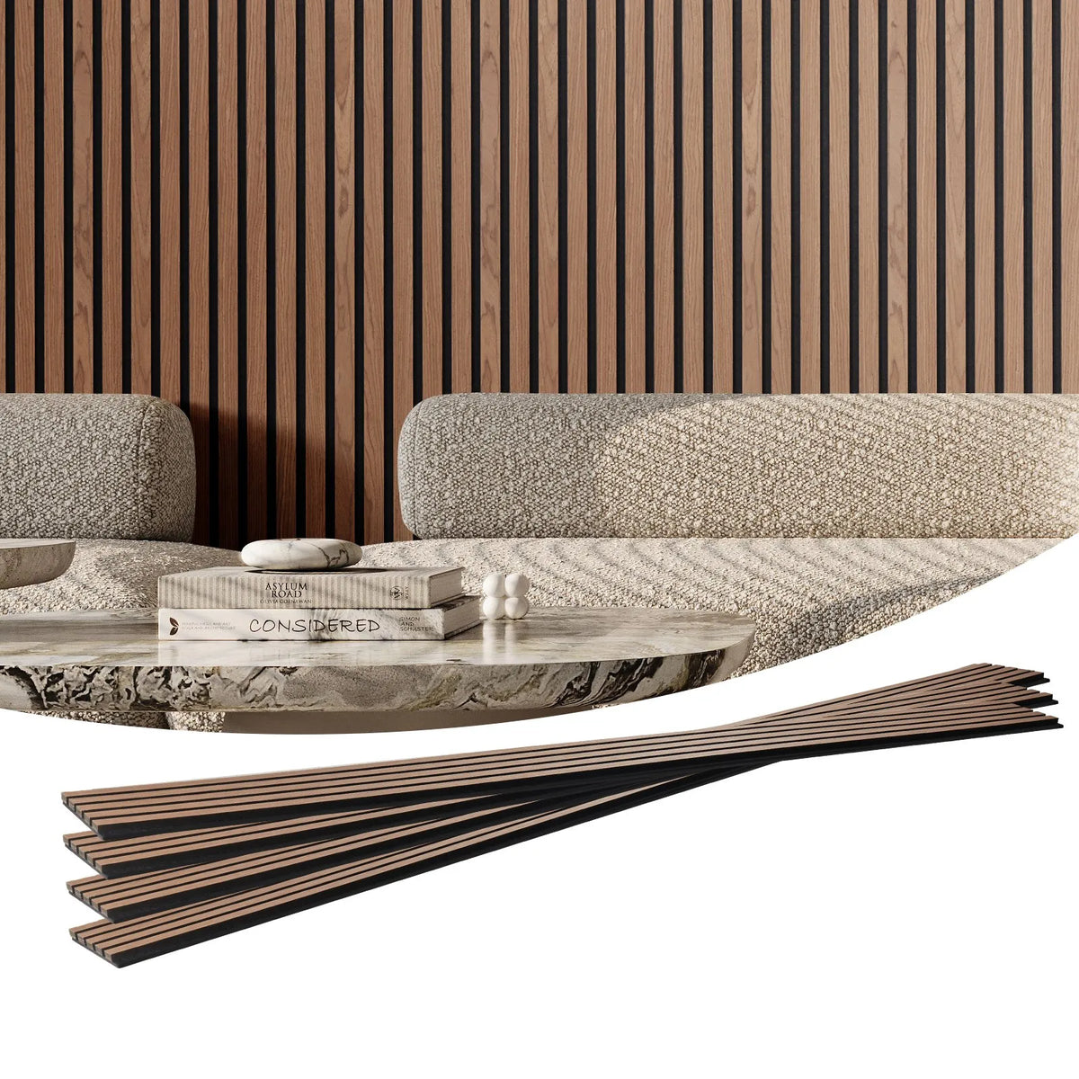VEVOR Wood Slat Acoustic Panels, 200 × 2400 mm, MDF Accent Wood Wall Panels for Modern Interior, Artificial Wood Wall Panels for Stylish Décor and Noise Reduction, Walnut Colour