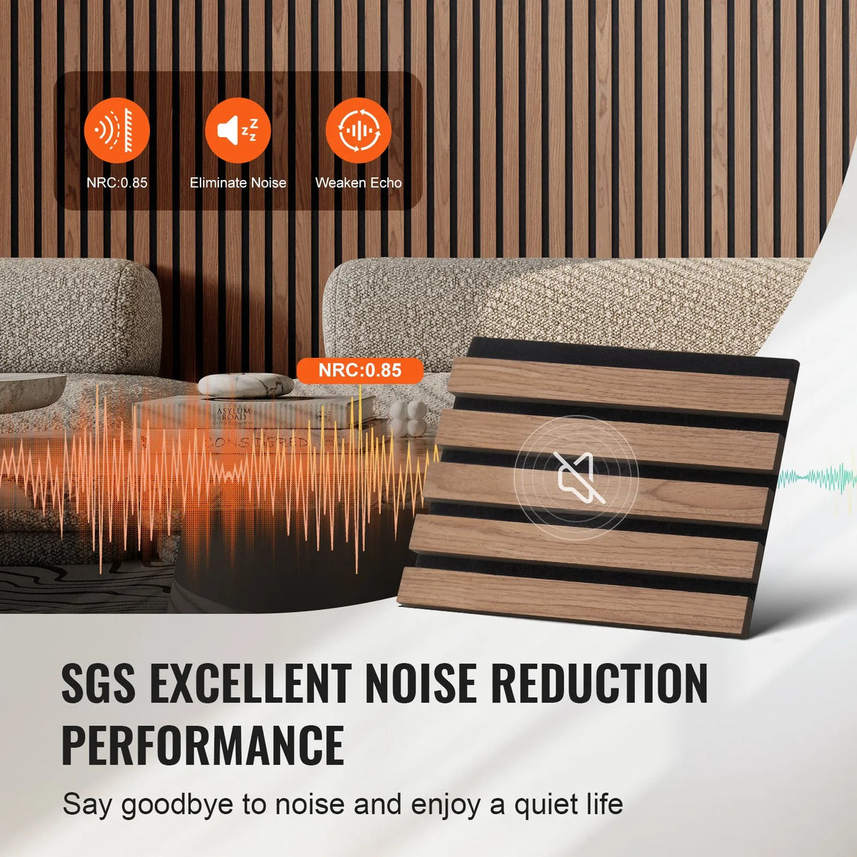VEVOR Wood Slat Acoustic Panels, 200 × 2400 mm, MDF Accent Wood Wall Panels for Modern Interior, Artificial Wood Wall Panels for Stylish Décor and Noise Reduction, Walnut Colour