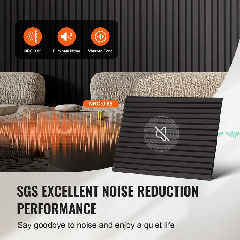 VEVOR koka līstu akustiskie paneļi, 600 × 1200 mm, MDF akcenta koka sienas paneļi modernam interjera dekoram, mākslīgā koka sienas paneļi trokšņu samazināšanai, melnā ozola krāsā