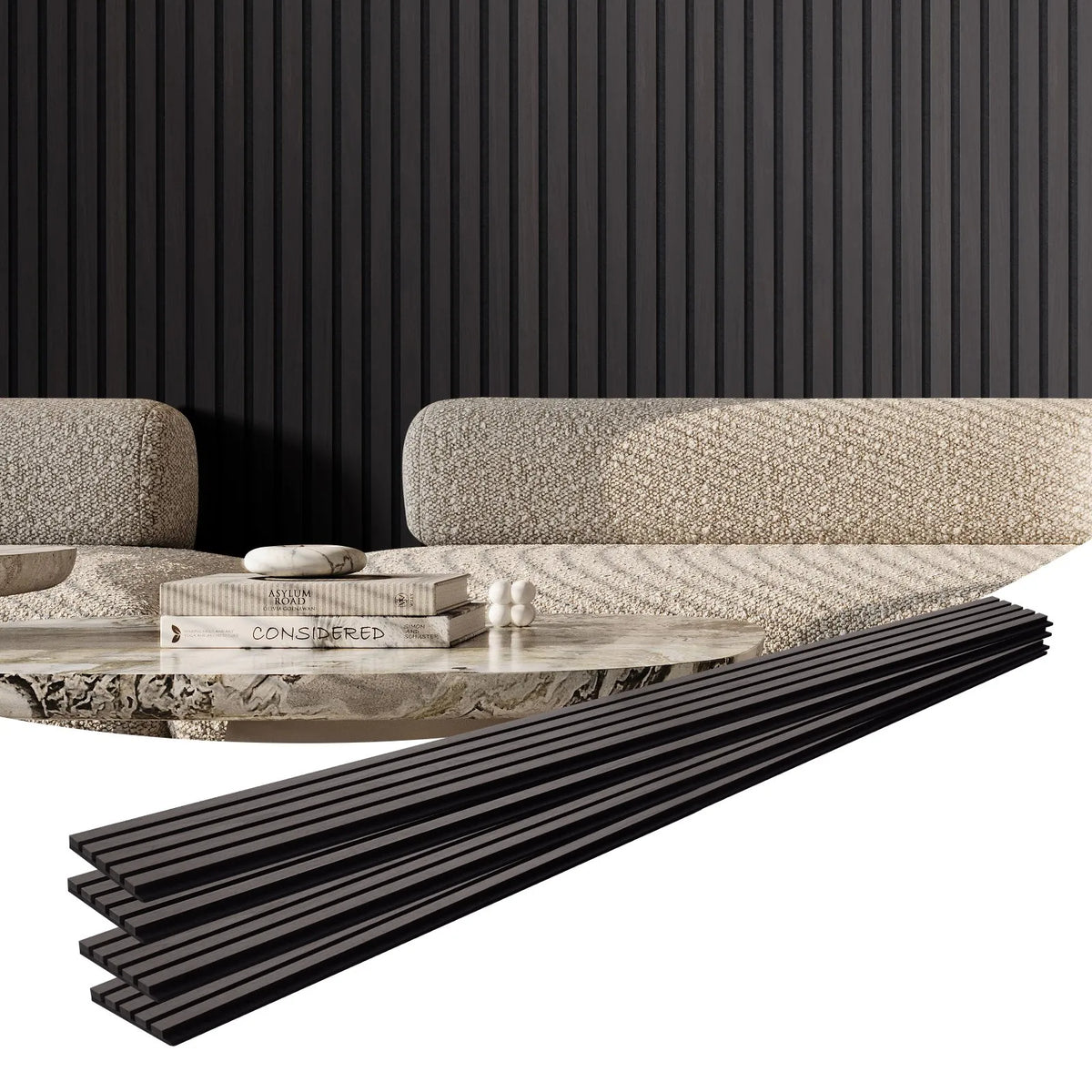 VEVOR Wood Slat Acoustic Panels, 200 × 2400 mm, MDF Accent Wall Panels for Modern Interior Design, Artificial Wood Wall Panels for Noise Reduction, Black Oak Colour