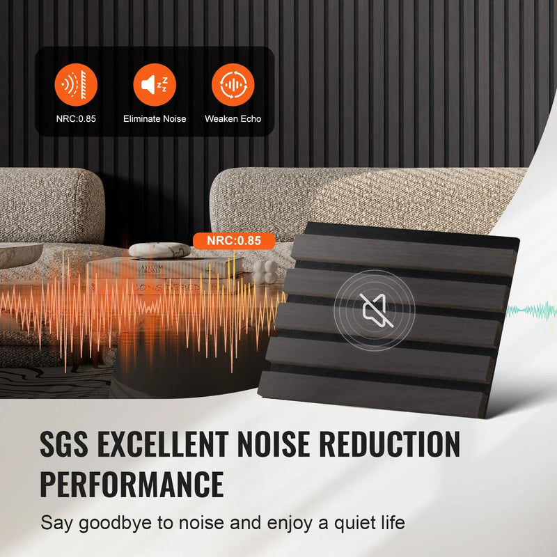 VEVOR koka līstu akustiskie paneļi, 200 × 2400 mm, MDF akcenta sienas paneļi modernam interjera dizainam, mākslīgā koka sienas paneļi trokšņu samazināšanai, melnā ozola krāsā