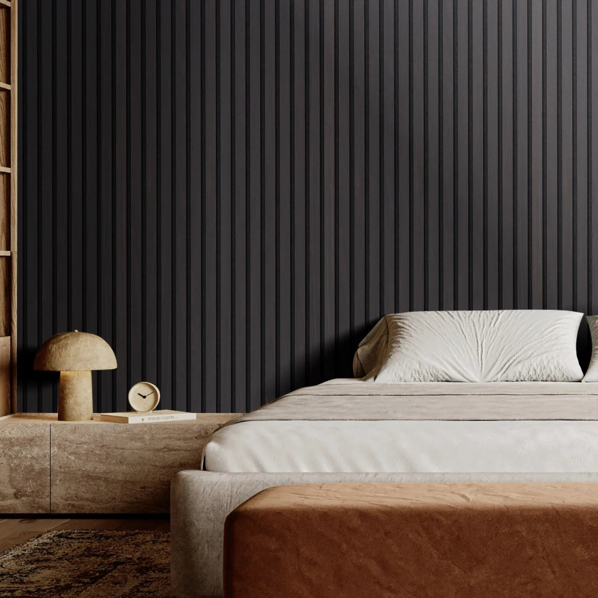 VEVOR Wood Slat Acoustic Panels, 200 × 2400 mm, MDF Accent Wall Panels for Modern Interior Design, Artificial Wood Wall Panels for Noise Reduction, Black Oak Colour