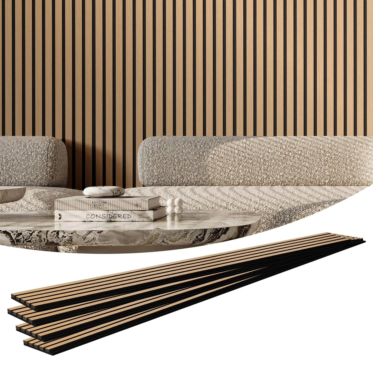 VEVOR Wood Slat Acoustic Panels, 200 × 2400 mm, MDF Accent Wall Panels for Modern Interior Design, Artificial Wood Wall Panels for Noise Reduction, Light Oak Colour