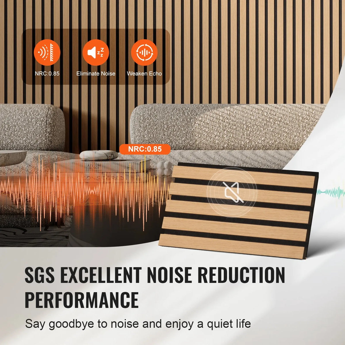 VEVOR Wood Slat Acoustic Panels, 200 × 2400 mm, MDF Accent Wall Panels for Modern Interior Design, Artificial Wood Wall Panels for Noise Reduction, Light Oak Colour