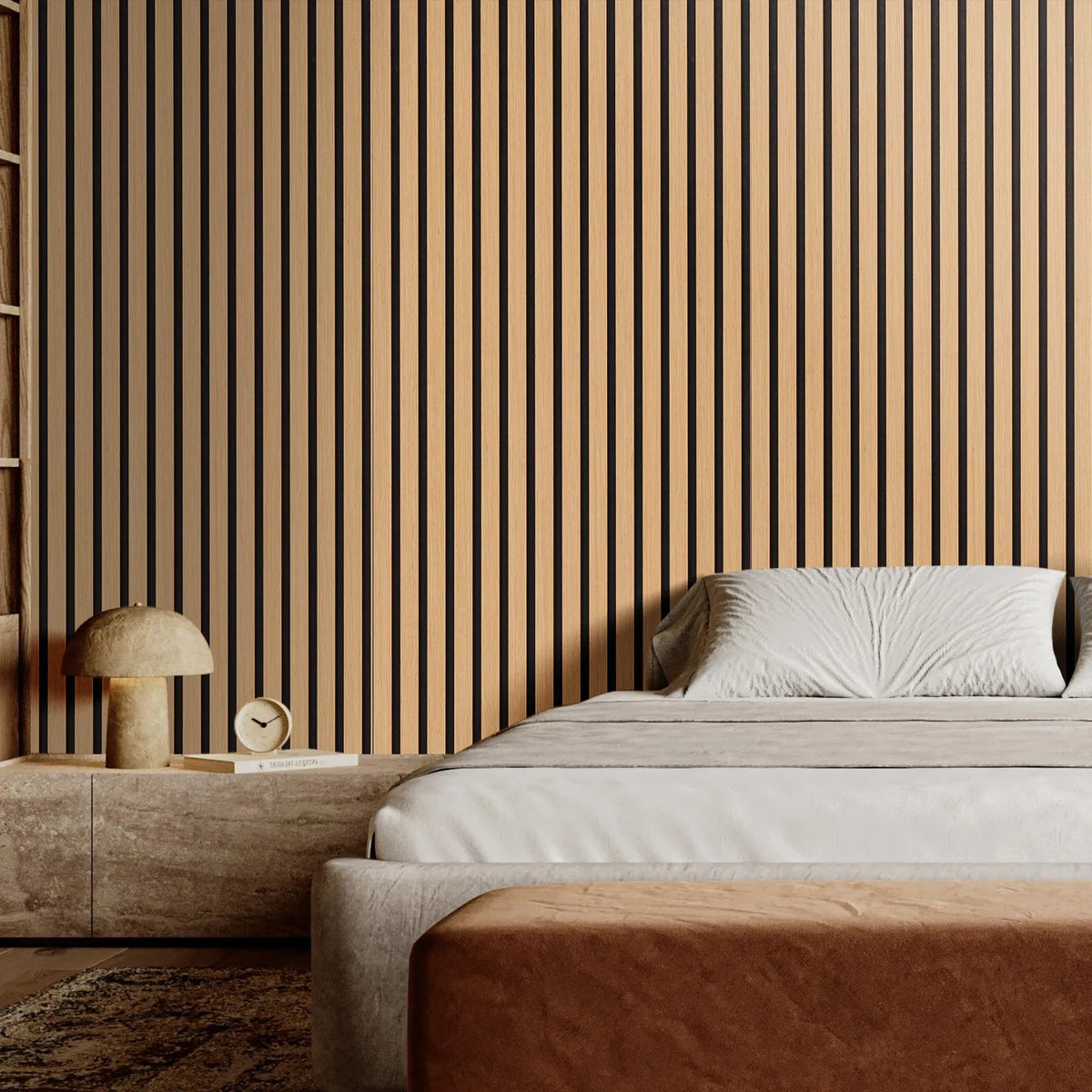 VEVOR koka līstu akustiskie paneļi, 60 × 120 cm, MDF sienas dekors trokšņu samazināšanai, gaišs ozols