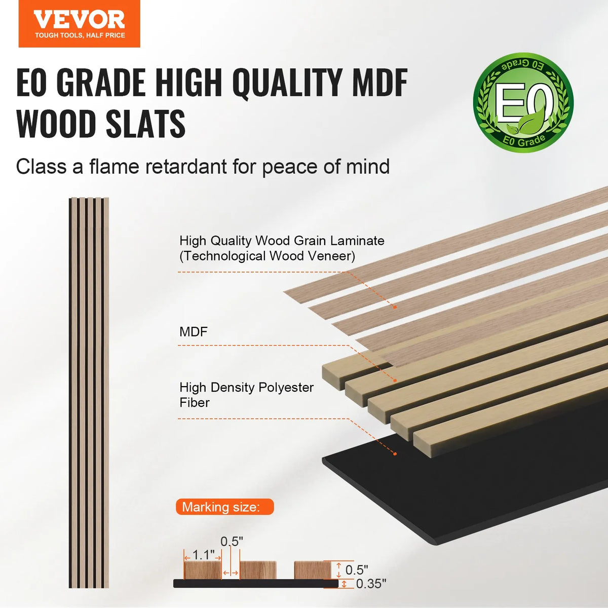 VEVOR Wood Slat Acoustic Panels, 200 × 2400 mm, MDF Accent Wood Wall Panels for Modern Interior Décor, Artificial Wood Wall Panels for Noise Reduction, Silver Oak Colour