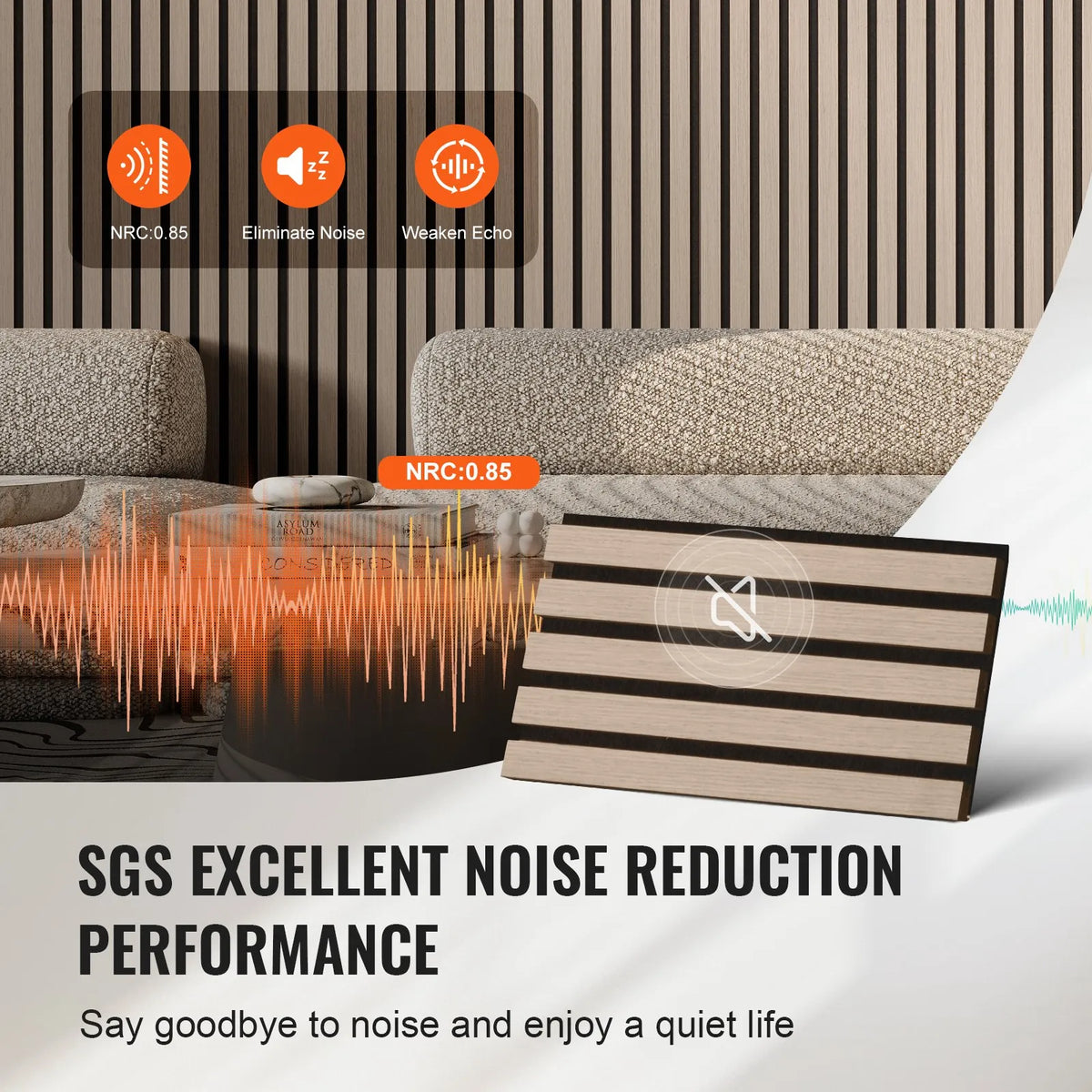 VEVOR Wood Slat Acoustic Panels, 200 × 2400 mm, MDF Accent Wood Wall Panels for Modern Interior Décor, Artificial Wood Wall Panels for Noise Reduction, Silver Oak Colour