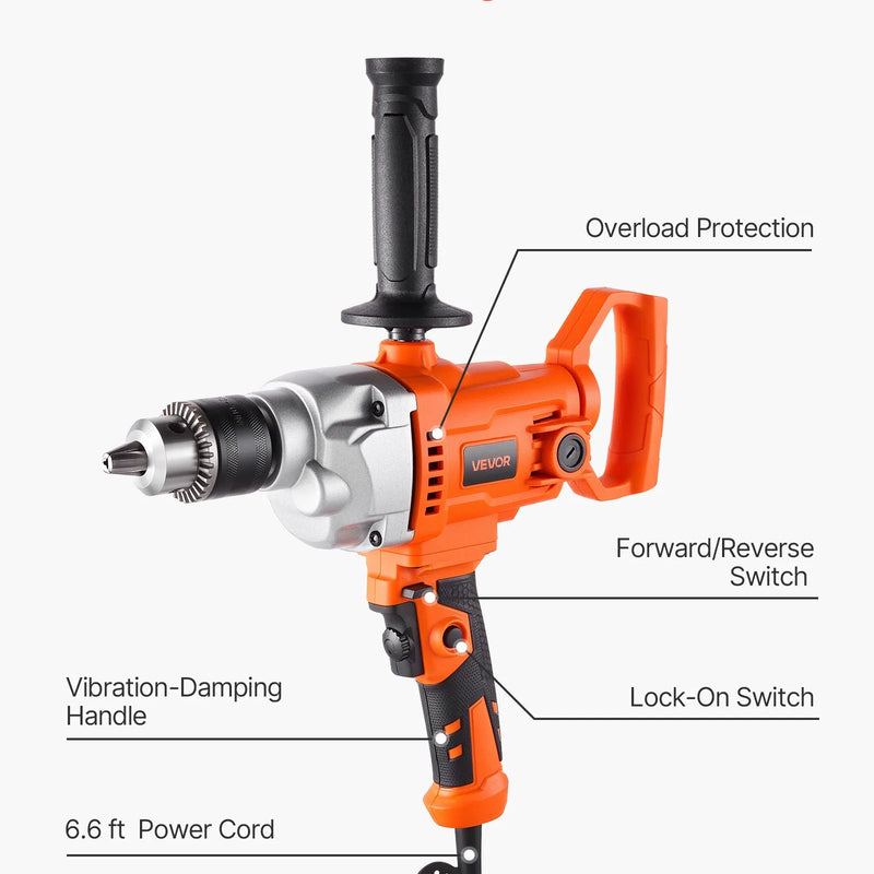 VEVOR urbjmaisītājs, 12,7 mm vadu elektriskais urbjmaisītāja komplekts, 0–850 apgr./min, 3,2 A maisīšanas urbjmašīna, maisīšanas iekārta ar D veida rokturi urbšanai un maisīšanai, rokas cementa maisītājs barībai, krāsai un cementam