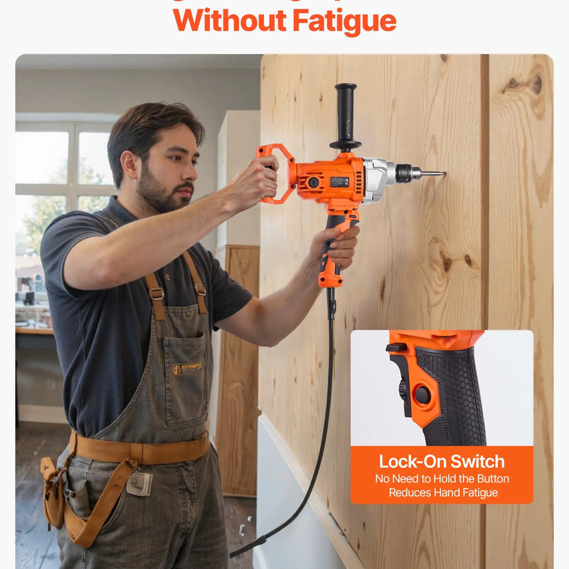 VEVOR urbjmaisītājs, 15,89 mm vadu elektriskais urbjmaisītāja komplekts, 0–850 apgr./min, 3,2 A maisīšanas urbjmašīna, maisīšanas iekārta ar D veida rokturi urbšanai un maisīšanai, rokas cementa maisītājs barībai, krāsai un cementam