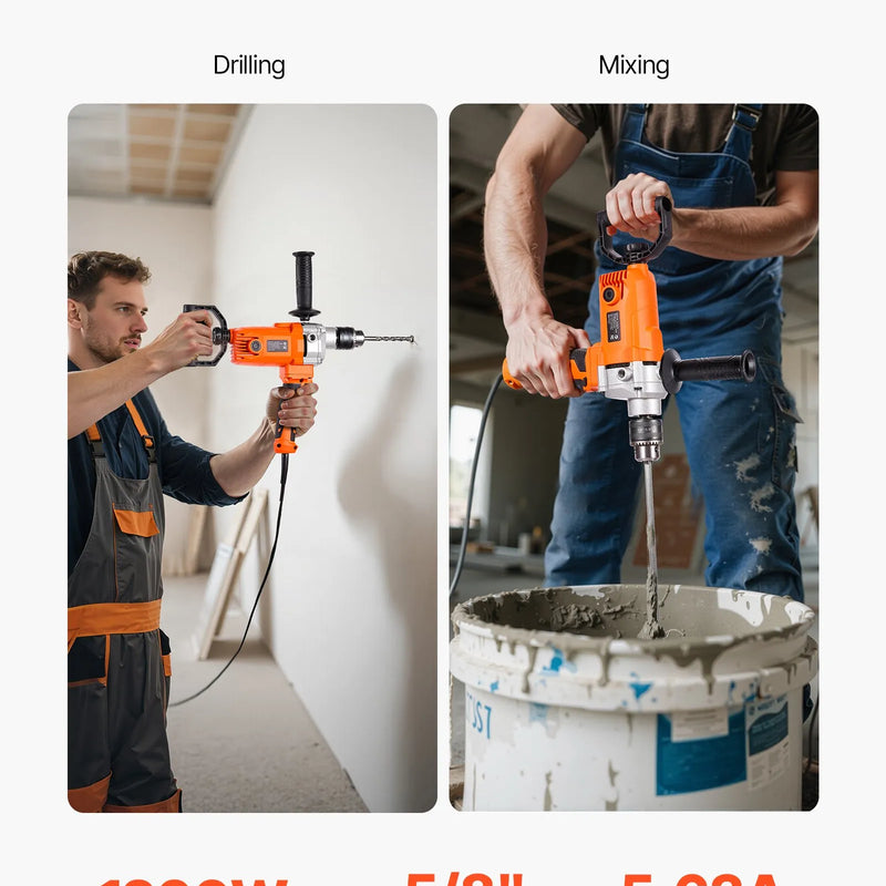VEVOR urbjmaisītājs, 15,89 mm vadu elektriskais urbjmaisītāja komplekts, 0–750 apgr./min, 3 A maisīšanas urbjmašīna, maisīšanas iekārta ar D veida rokturi urbšanai un maisīšanai, rokas cementa maisītājs barībai, krāsai un cementam