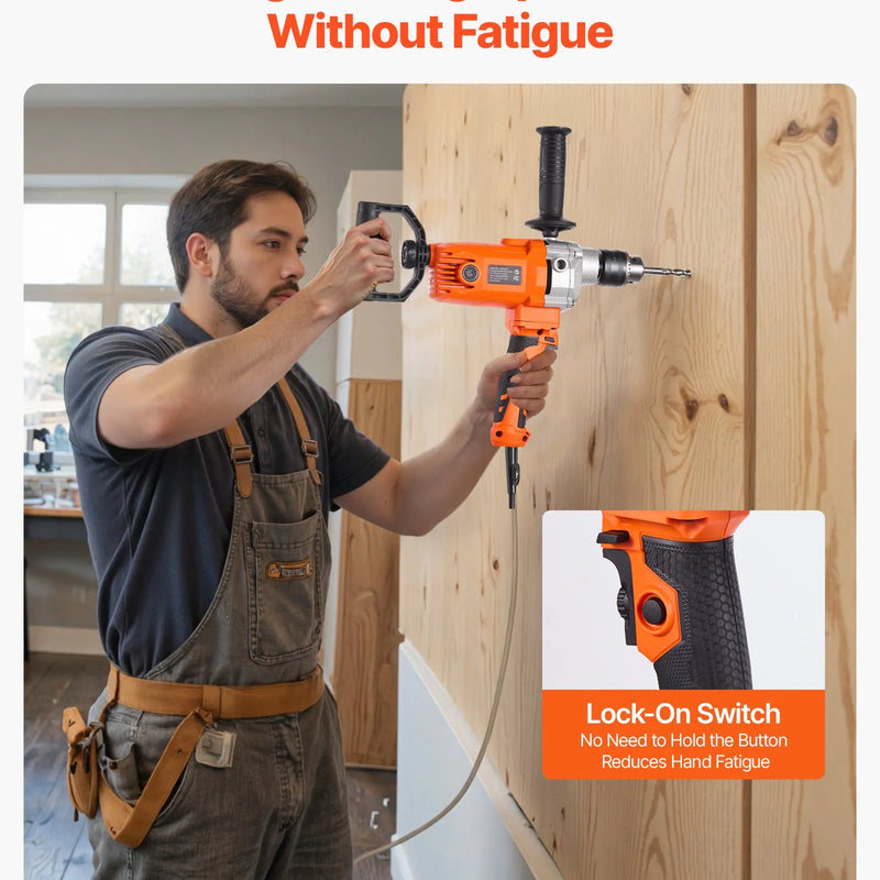 VEVOR urbjmaisītājs, 15,89 mm vadu elektriskais urbjmaisītāja komplekts, 0–750 apgr./min, 3 A maisīšanas urbjmašīna, maisīšanas iekārta ar D veida rokturi urbšanai un maisīšanai, rokas cementa maisītājs barībai, krāsai un cementam