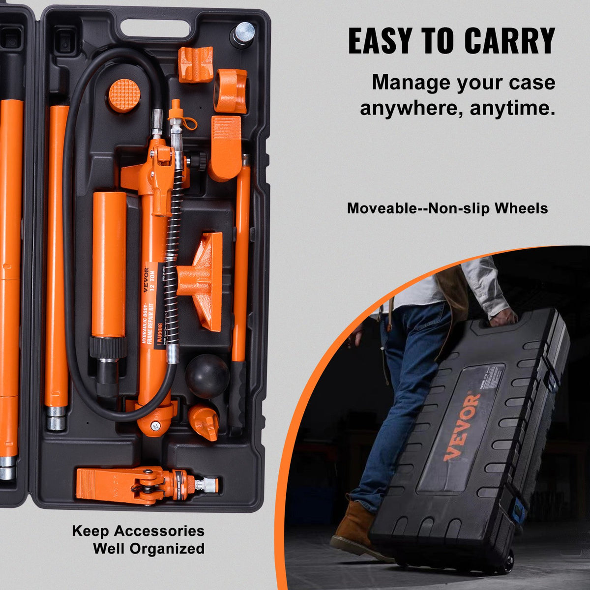 VEVOR 12 Tonne Hydraulic Floor Jack with Air Pump, Lift and Cylinder Frame, Porta Power Repair Kit