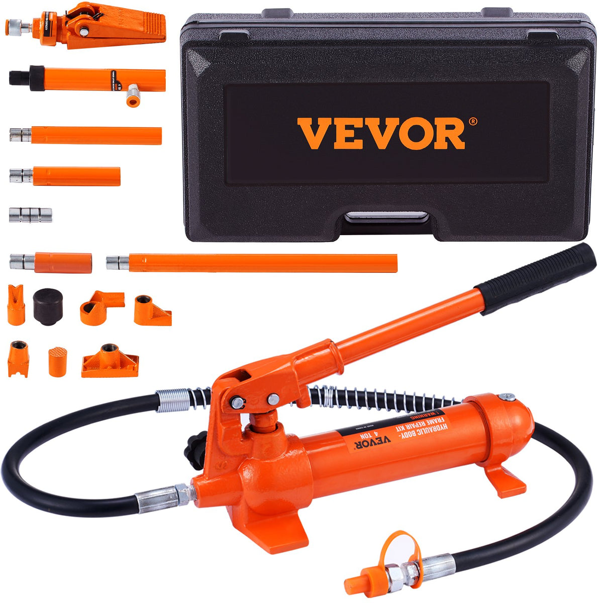 VEVOR Portable Hydraulic Lift Kit, 4 t Lifting Capacity, with 1.2 m Oil Hose, for Car Body Repair, Trucks and Agricultural Machinery, Includes Storage Box