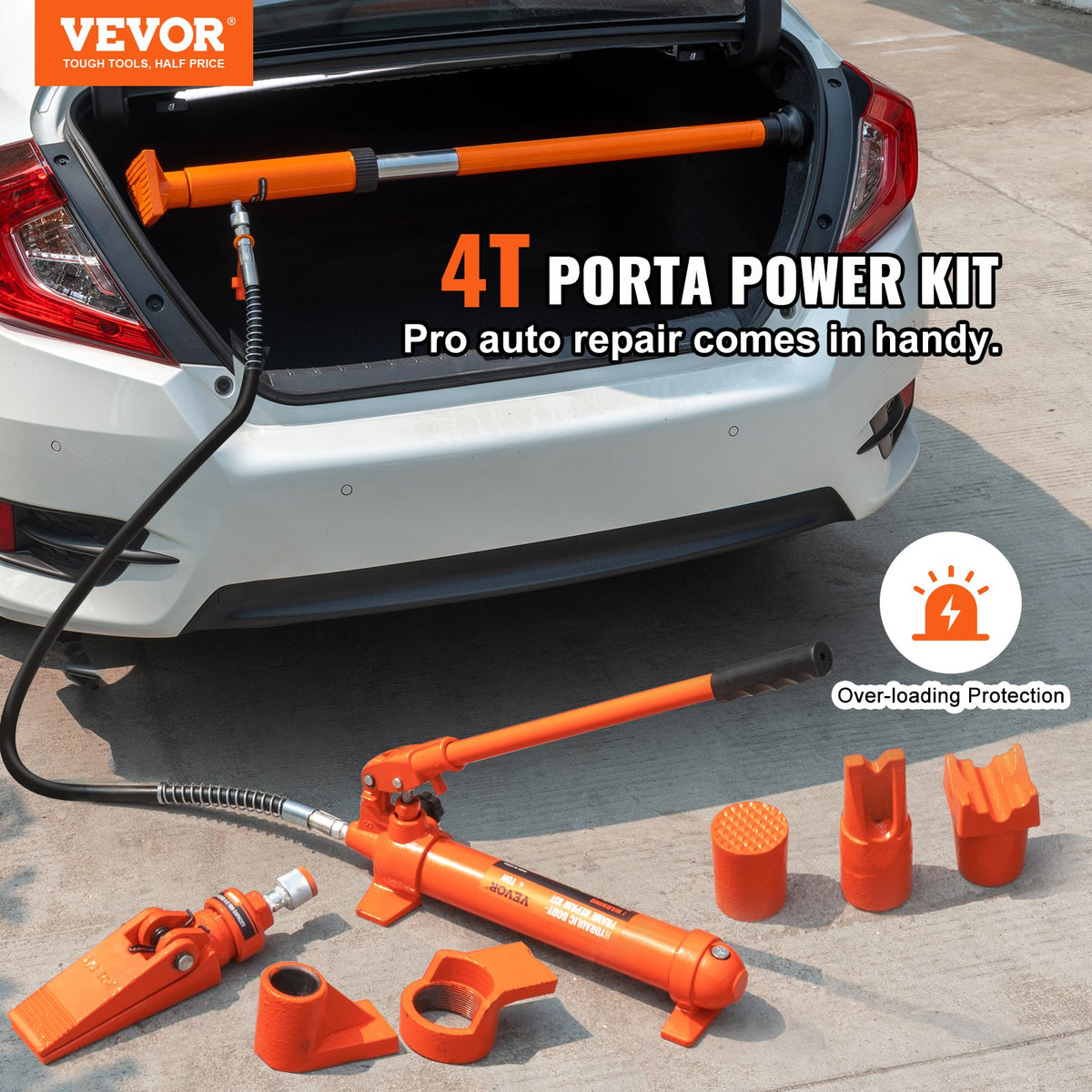VEVOR Portable Hydraulic Lift Kit, 4 t Lifting Capacity, with 1.2 m Oil Hose, for Car Body Repair, Trucks and Agricultural Machinery, Includes Storage Box
