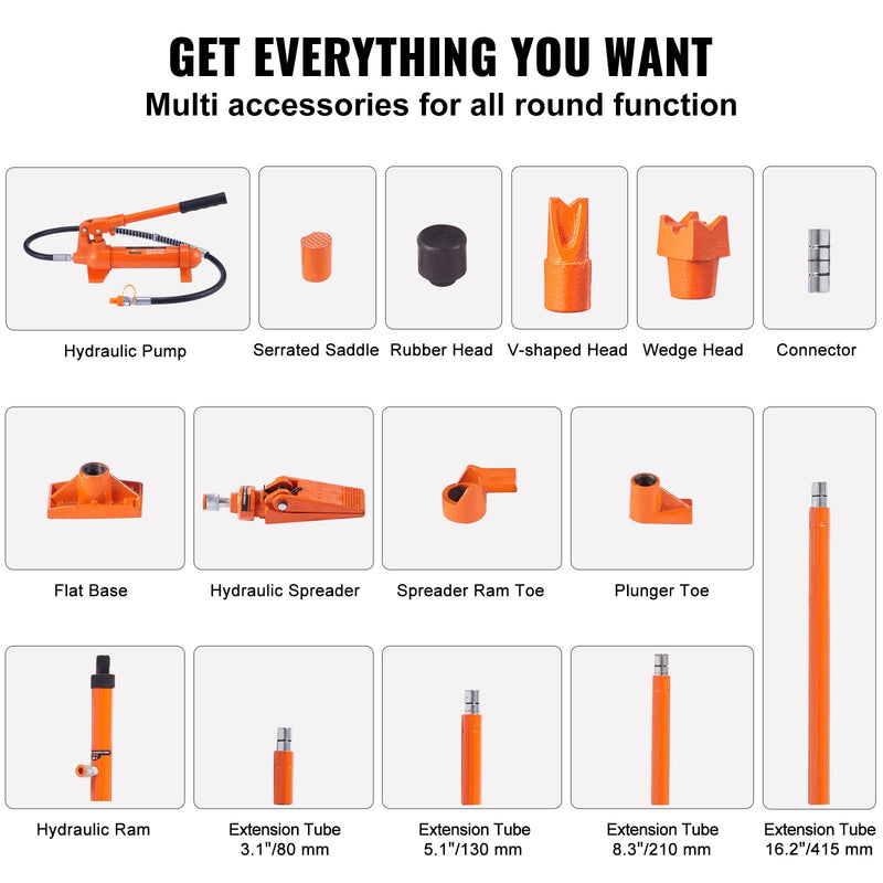 4 t portatīvais hidrauliskais domkrata komplekts ar 1,2 m eļļļas šļūteni, virsbūves rāmja remonta komplekts ar glabāšanas koferi automobiļu, kravas automašīnu un lauksaimniecības tehnikas remontam (celtspēja - 4 t / 4000 kg)