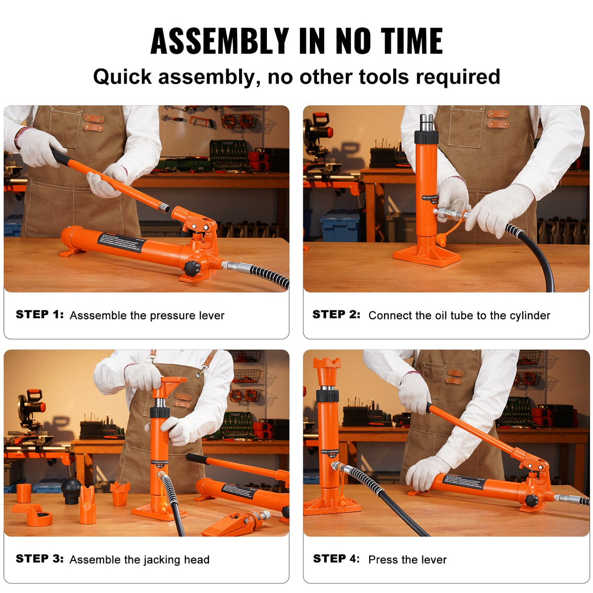 VEVOR Portable Hydraulic Lift Kit, 4 t Lifting Capacity, with 1.2 m Oil Hose, for Car Body Repair, Trucks and Agricultural Machinery, Includes Storage Box