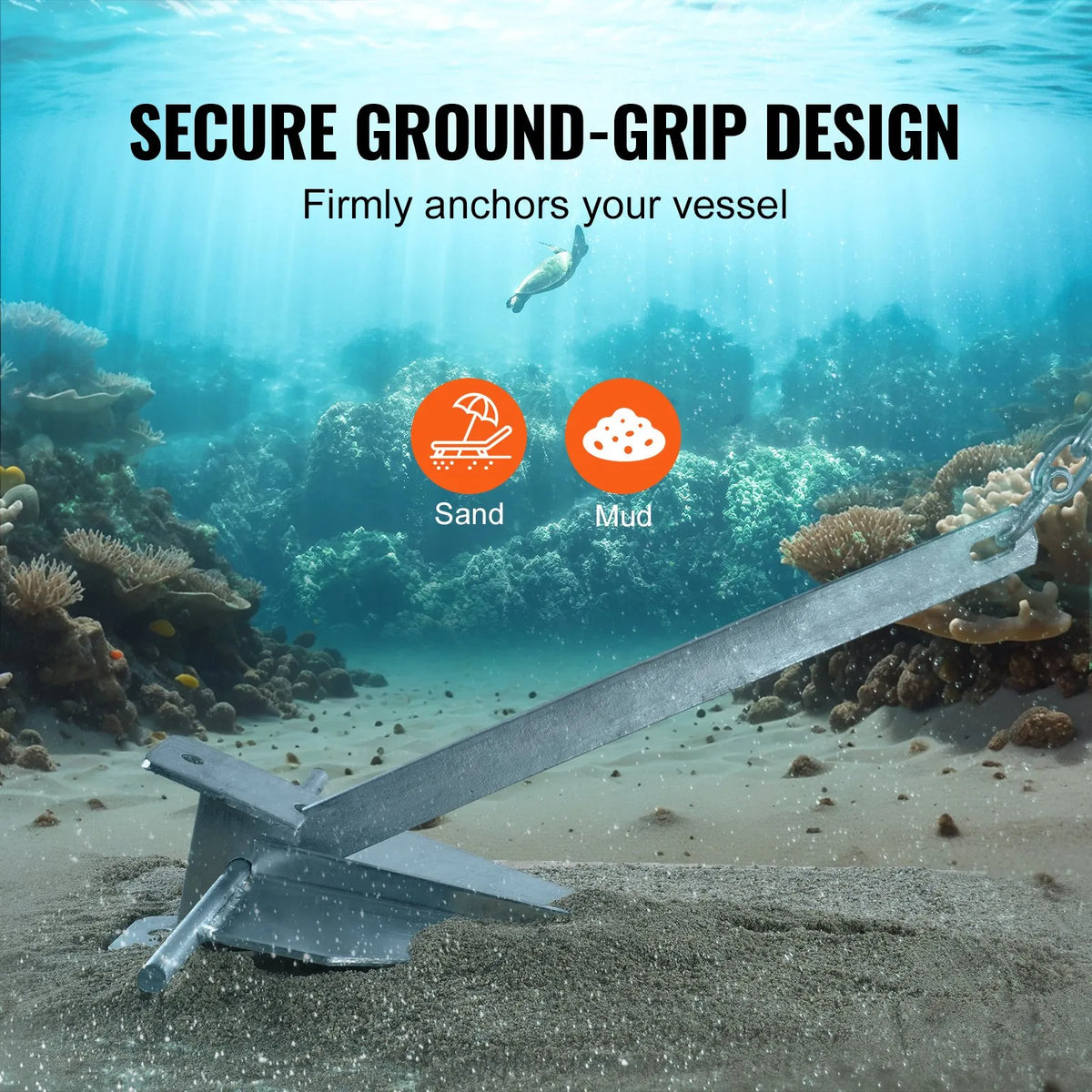 Fluke-type anchor kit, 5.9 kg hot-dip galvanised steel Fluke anchor with 2.4 m chain, 30.8 m rope and two 10 mm shackles, boat anchor for small boats up to 9 m long, suitable for seas, rivers and coastal areas
