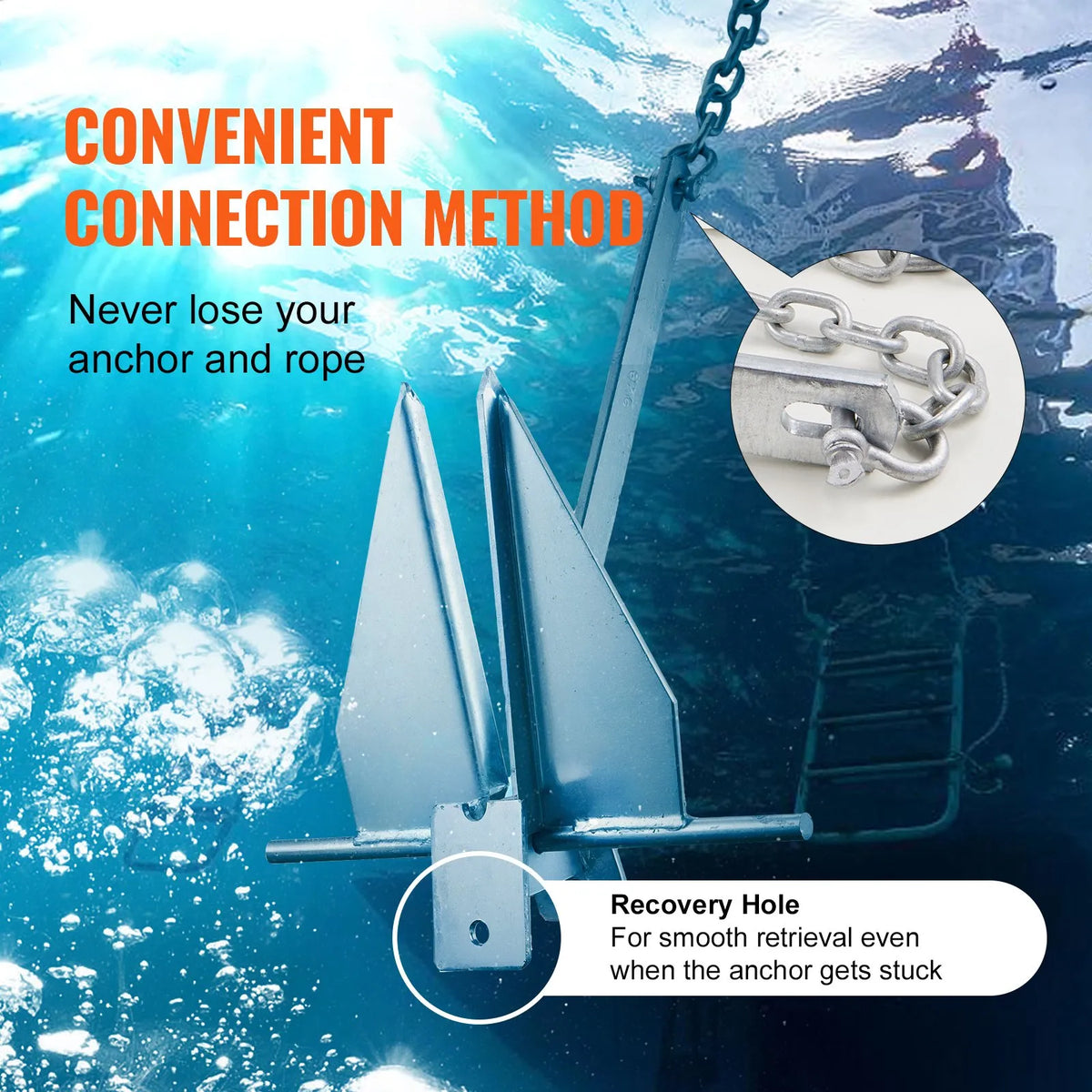 Fluke anchor kit, 3.9 kg hot-dip galvanised steel fluke anchor with 2.4 m chain, 22.8 m rope and two 10 mm shackles, marine boat anchor for small vessels up to 5.5 m, suitable for sea, rivers and coastal areas
