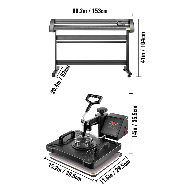 VEVOR 5-in-1 Termoprese 30x38 cm + 135 cm Vinila Griešanas Ploteris un Grafiskais Printeris