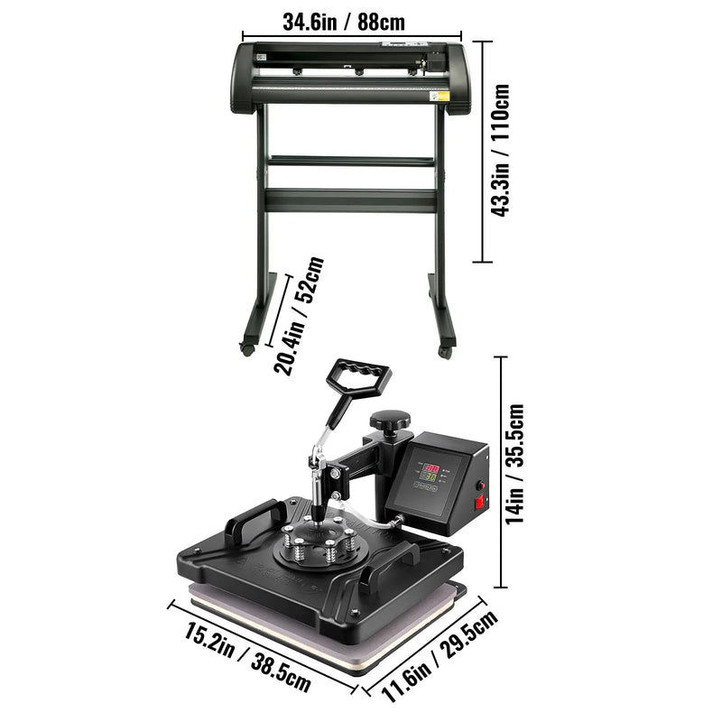 VEVOR 5 vienā termoprese 305 x 381 mm ar 711 mm vinila griešanas ploteri, programmatūru un sublimācijas funkciju - ZEMLETES.LV