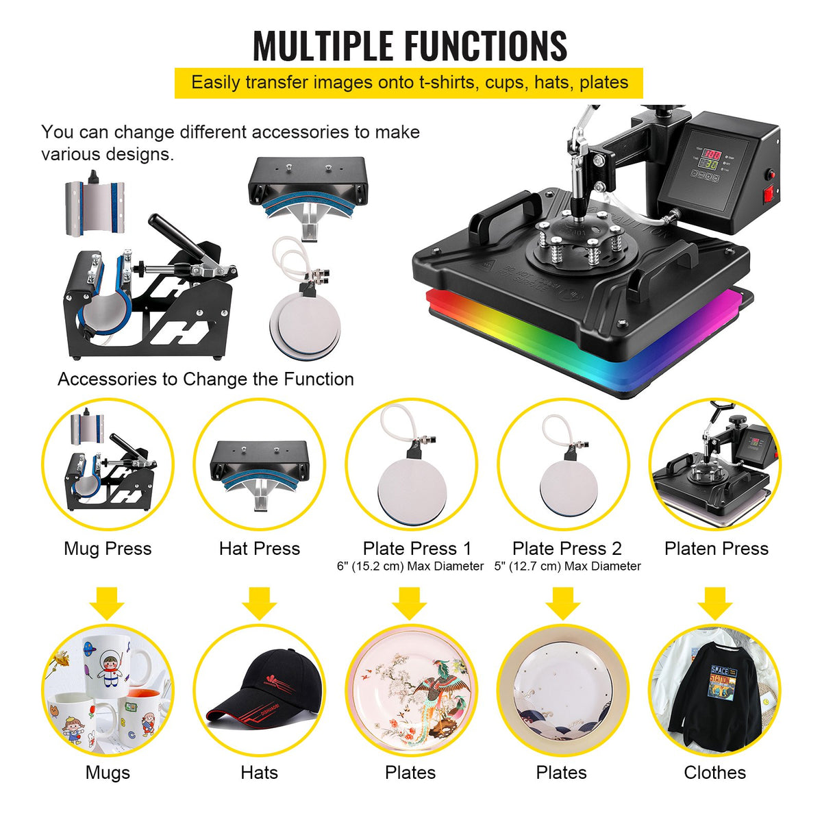 VEVOR Heat Press 38 × 30 cm 6-in-1 for T-shirts, Mugs, Caps and Plates