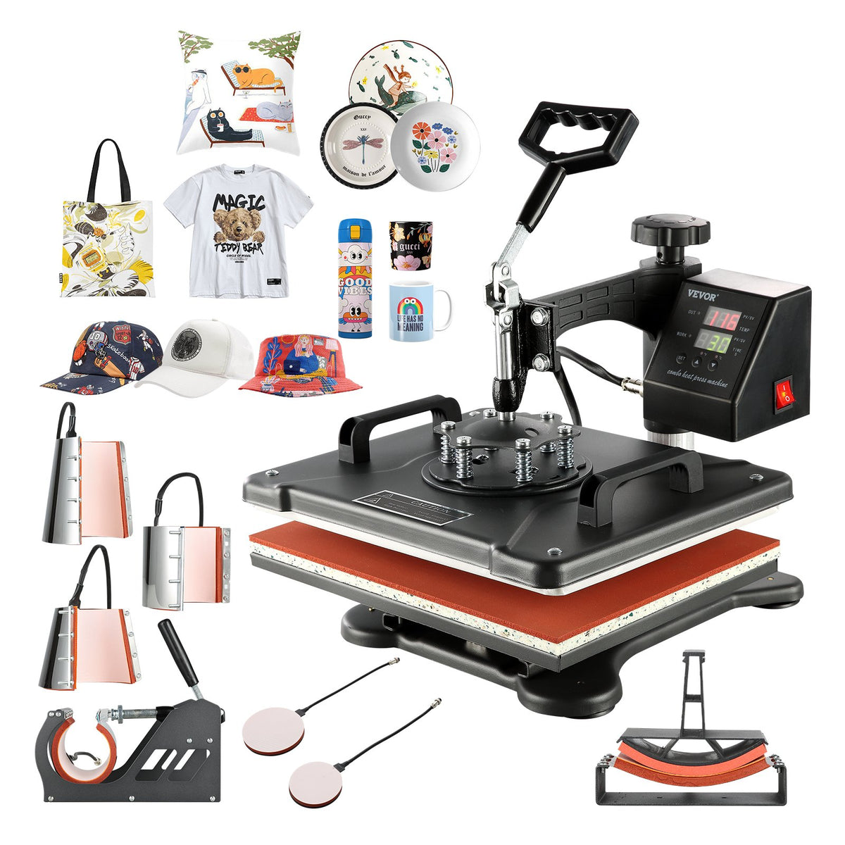 VEVOR Heat Press 38 × 30 cm 8-in-1 for T-shirts, Mugs, Caps and Plates