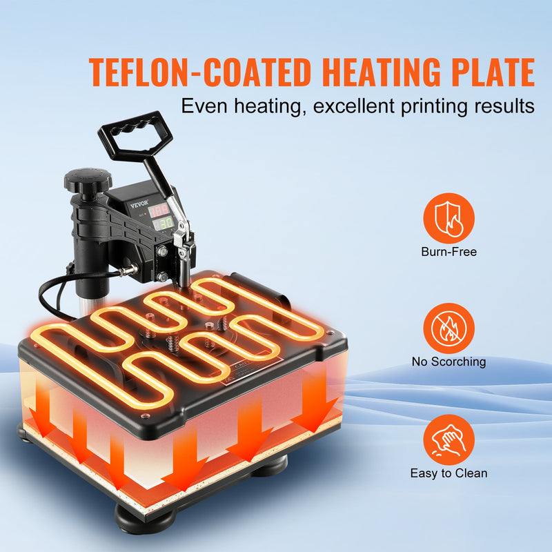 VEVOR 8-in-1 termoprese – 38 x 30 cm daudzfunkcionāla siltuma pārneses iekārta T-krekliem, krūzēm, cepurēm un šķīvjiem sublimācijas drukai