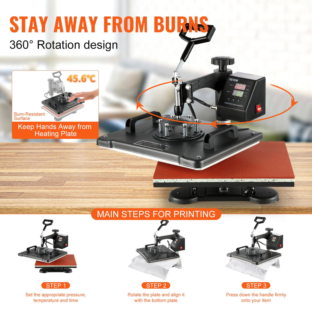 VEVOR Heat Press 38 × 30 cm 8-in-1 for T-shirts, Mugs, Caps and Plates