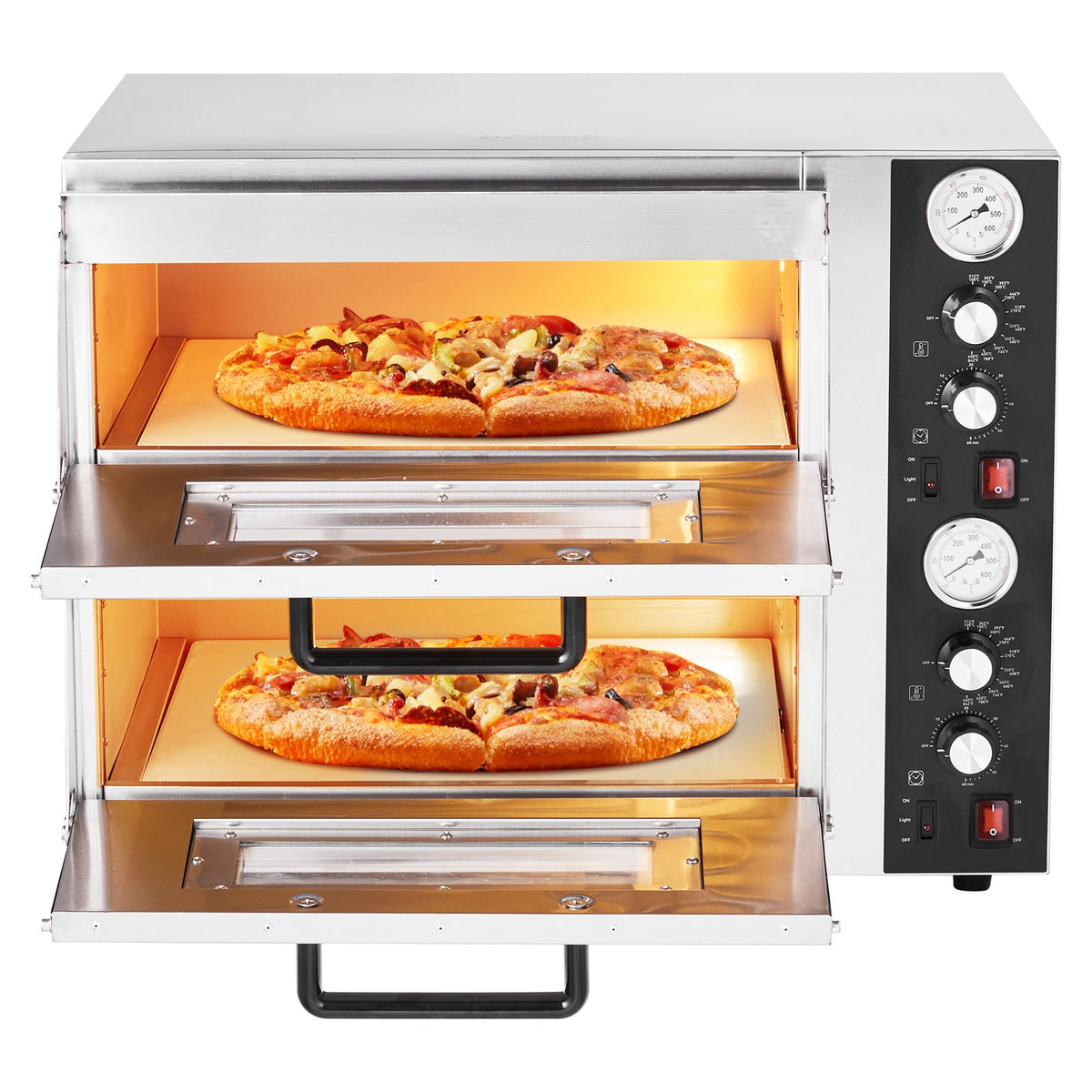 VEVOR электрическая печь для пиццы 46 см, двухъярусная, до 450 °C, с термометром и таймером, настольная