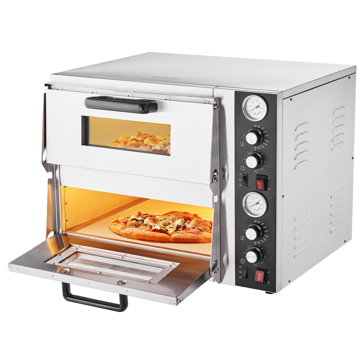 VEVOR электрическая печь для пиццы 46 см, двухъярусная, до 450 °C, с термометром и таймером, настольная