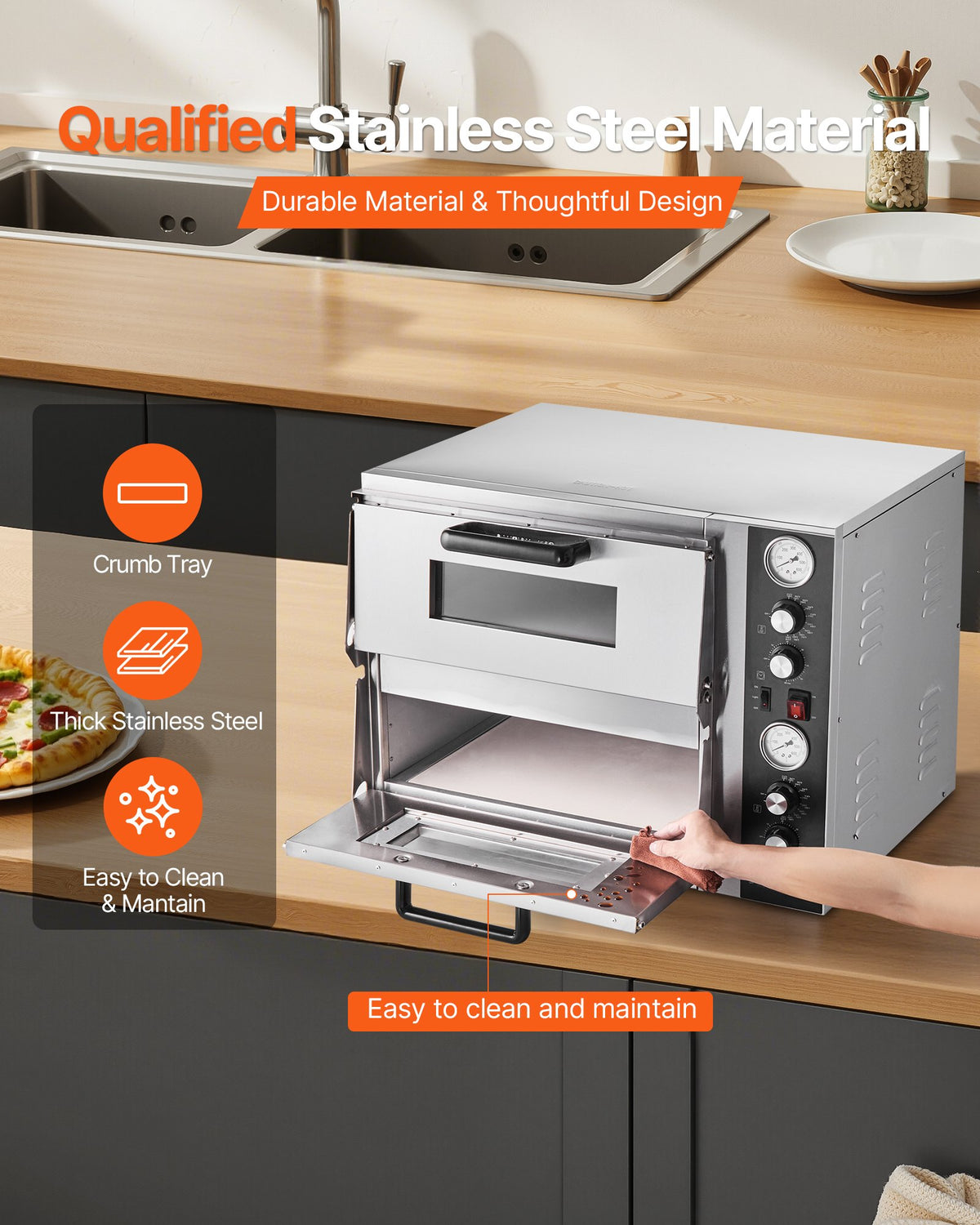 VEVOR электрическая печь для пиццы 46 см, двухъярусная, до 450 °C, с термометром и таймером, настольная