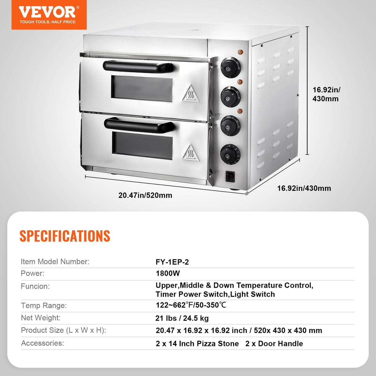 VEVOR kommertslik elektriline pitsaahi kuni 35,6 cm pitsadele, lauamudel